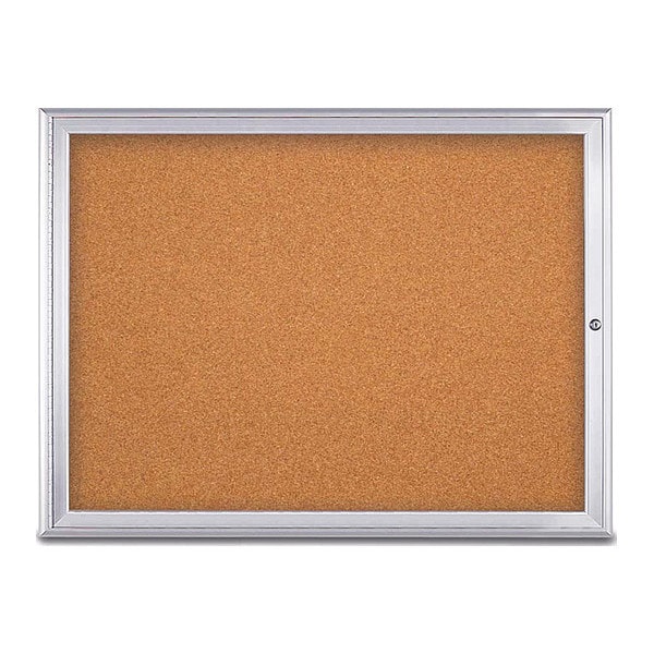 Corkboard, Single Door, Radius Frame, 48x36", Satin/Natural Tan Cork