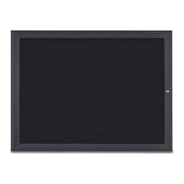 Corkboard, Single Door, Radius Frame, 48x36", Black/Black Rubber