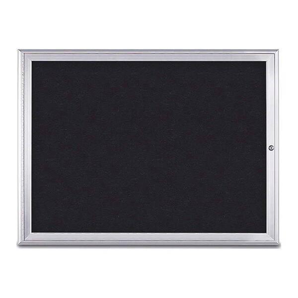 Corkboard, Single Door, Radius Frame, 48x36", Satin/Black Rubber