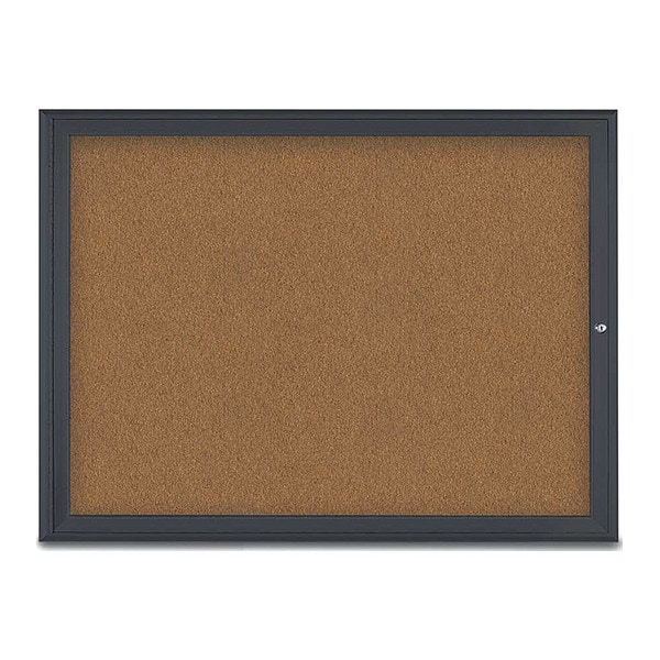Corkboard, Single Door, Radius Frame, 48x36", Black/Summer Tan Forbo