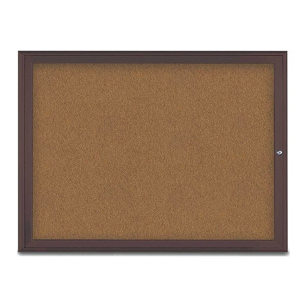 Corkboard, Single Door, Radius Frame, 48x36", Bronze/Summer Tan Forbo