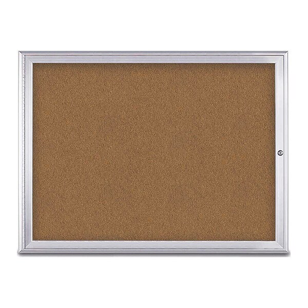 Corkboard, Single Door, Radius Frame, 48x36", Satin/Summer Tan Forbo