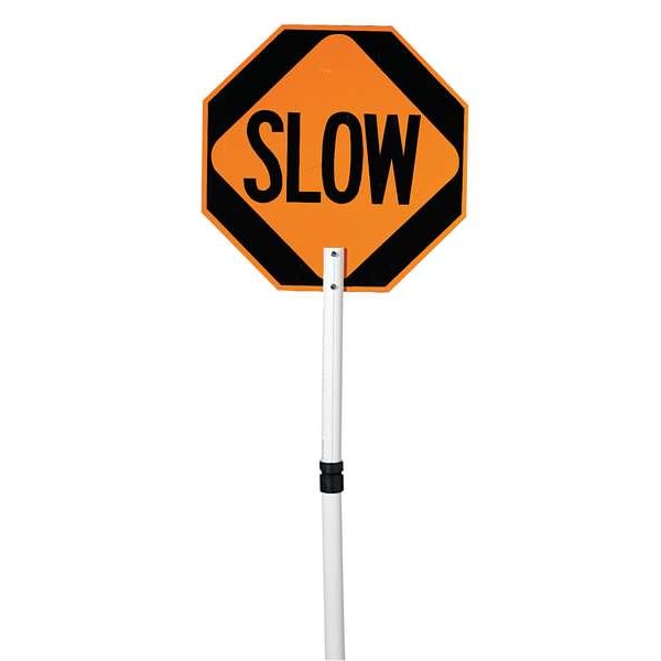 Paddle Sign, Red/Orange, ABS Plastic, 50" Length, Handle