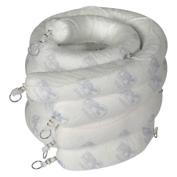 Sorbent Boom, 32 gal, 5 in x 10 ft, Oil, White, 4 PK