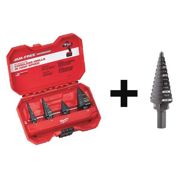 No. 4 Step Drill Bit, 3/16" - 7/8" by 1/16" + Step Drill Bit Set - 4PC