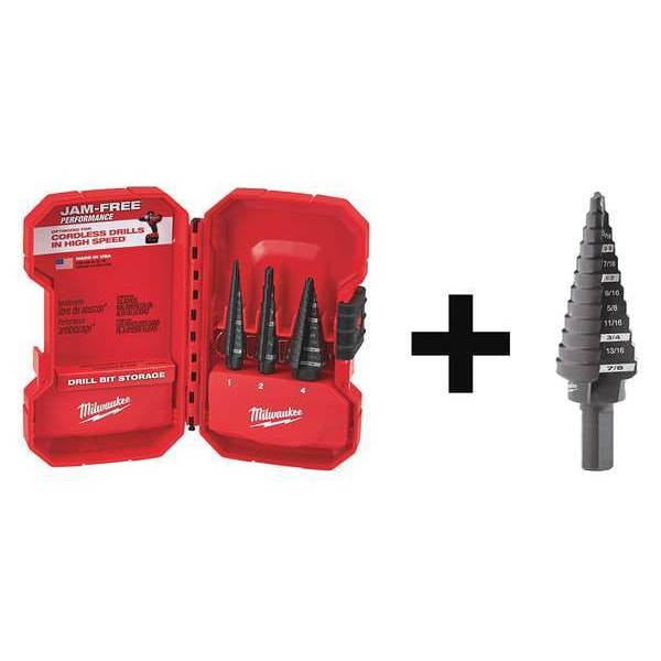 4-Piece Step Drill Bit Set: No. 1 & No. 2 Step Drill Bit, No. 4 Step Drill Bit (2), Carrying Case