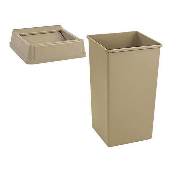 Trash Can, Square, Beige, 35 gal.