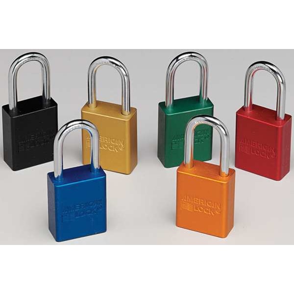 Keyed Padlock, Open, Rectangular Aluminum Body, Hardened Steel Shackle, 3/4 in W