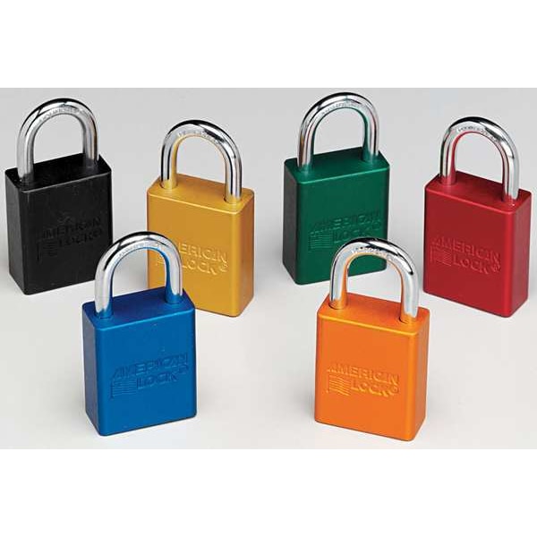 Keyed Padlock, Open, Rectangular Aluminum Body, Hardened Steel Shackle, 3/4 in W