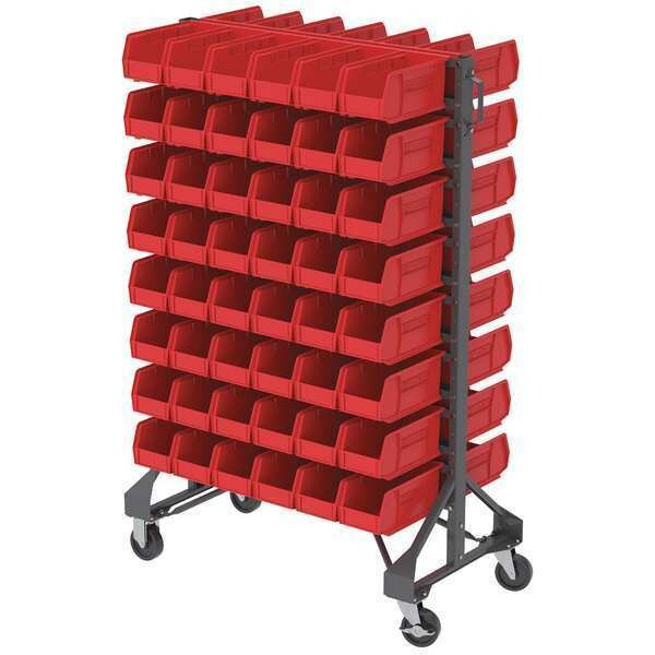 Steel Bin Rail Floor Rack, 20 in D x 57 in H x 36 in W, Gray/Red