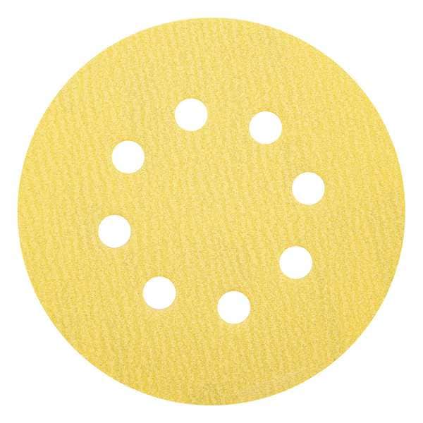 Hook-and-Loop Sanding Disc, 5 in Dia, 8 Hole, Aluminum Oxide, P150 Grit, Coated Type, A296