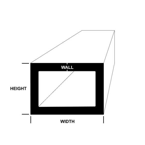 Aluminum Rectangular Tube, Aluminum, 6061 Alloy Type, 12 in L.