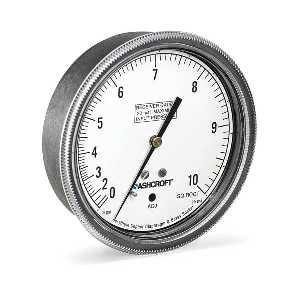 Pressure Gauge, 3 to 15 psi, 3 1/2 in Dial, 1/4 in MNPT, Center Back Location