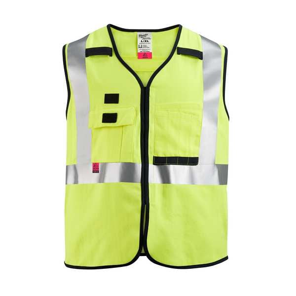 AR/FR Cat.1 High Visibility Vest 4XL/5XL Class 2 U Back, , Hook-and-Loop 10 Pockets, 2 Mic Tab, No