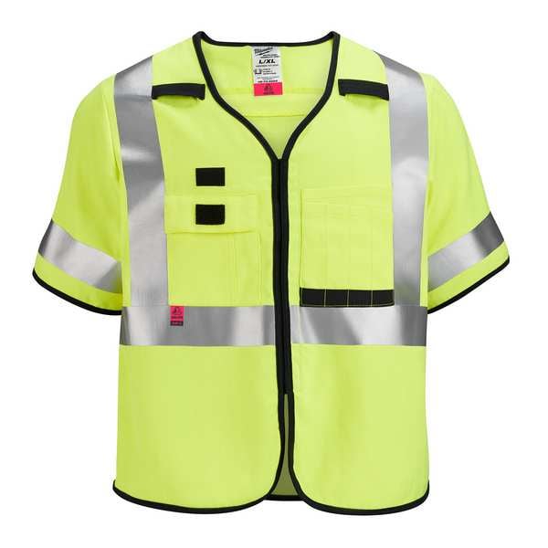 AR/FR Cat.1 High Visibility Vest w/Sleeves 4XL, 5XL Class 3 U Back, , Hook and Loop 10 Pockets, No