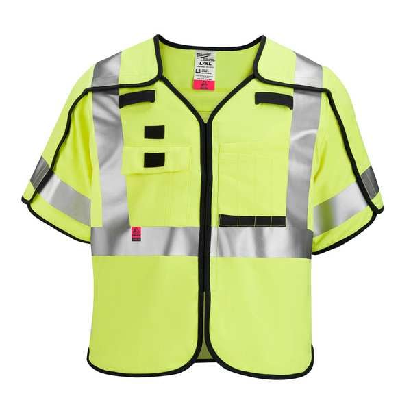 AR/FR Cat.1 High Visibility Vest w/Sleeves S, M Class 3 X Back, , Hook and Loop 10 Pockets, No