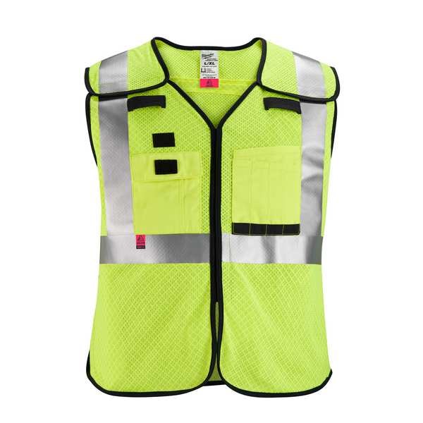 AR/FR Cat.1 High Visibility Vest S/M Class 2 X Back, , Hook-and-Loop 10 Pockets, 2 Mic Tab, No