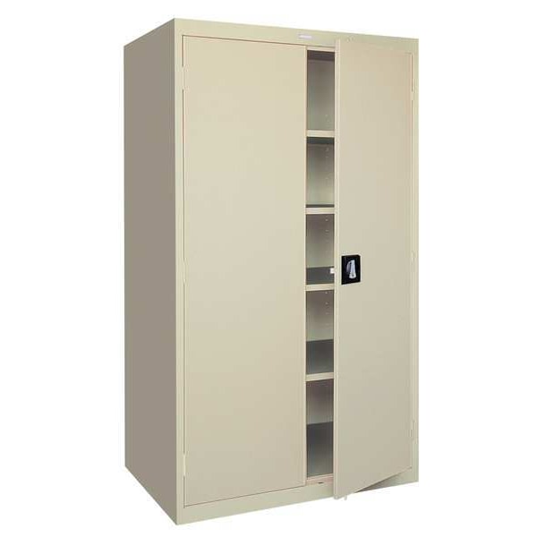 Combo Wardrobe Storage Cabinet, 72 in H, 46 in W, 24 in D, Recessed Pull, Keyed, Putty, 4 Shelves