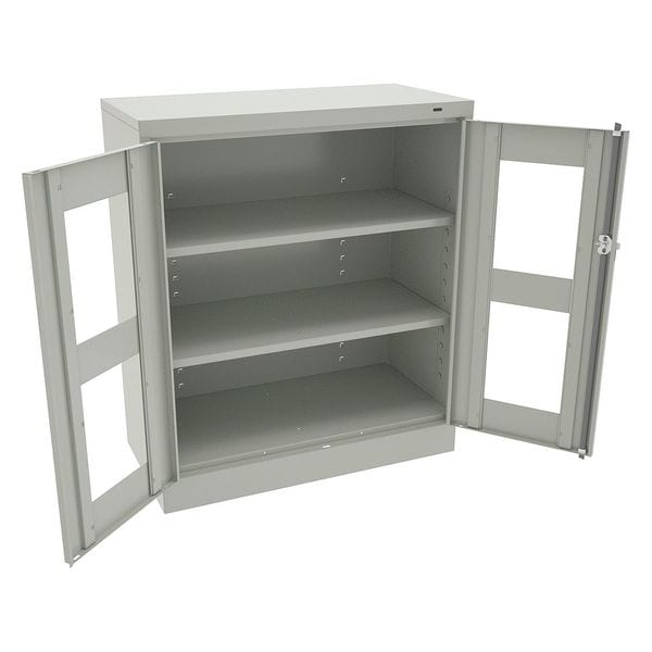 Shelving Storage Cabinet, 42 in H, 36 in W, Swing, Keyed, Light Gray, 2 Shelves, 0 Drawers