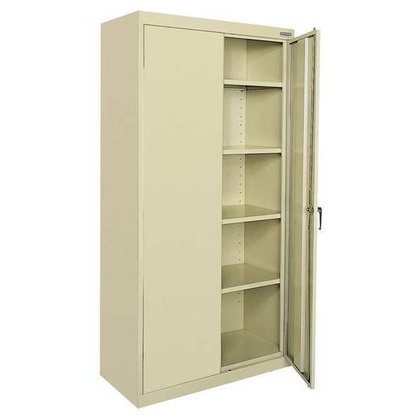 Shelving Storage Cabinet, 72 in H, 36 in W, 24 in D, Swing, Keyed, Putty, 4 Shelves, 0 Drawers