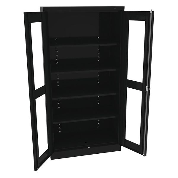 Shelving Storage Cabinet, 72 in H, 36 in W, Swing, Keyed, Black, 4 Shelves, 0 Drawers