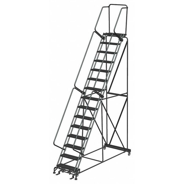 195" H Steel Safety Rolling Ladder, 15 Steps, 450 lb. Load Capacity