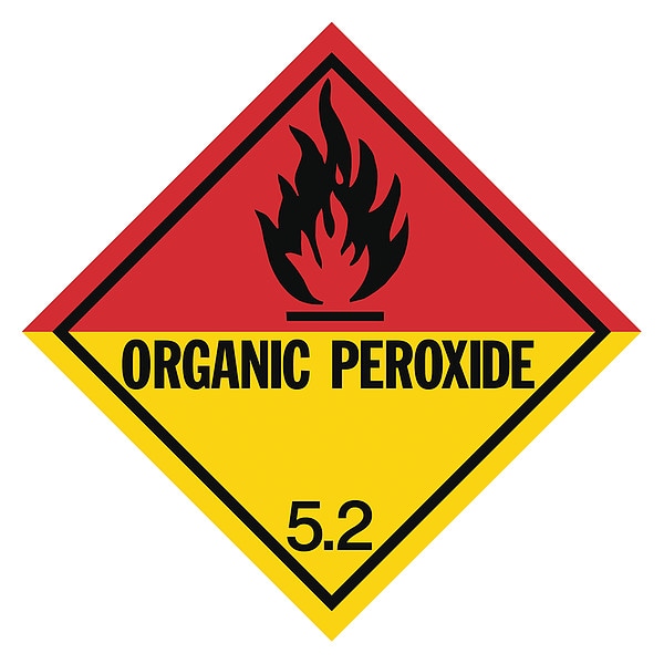 DOT Label Organic Peroxide 4", Black/Red, Yellow, Class 5, Pk500