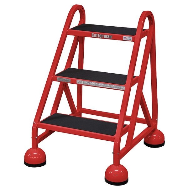 Rolling Platform, 3 Steps, 31 in Overall Height, Steel, Red