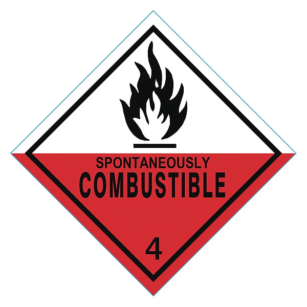Spontaneously Combustible DOT Label, Class 4, Black/Red, White, Pk500