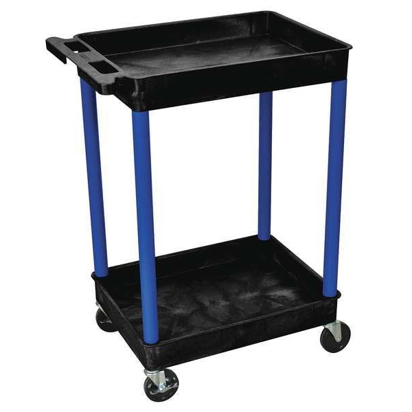 Flat Handle Utility Cart, Thermoplastic Resin (Shelf)/High Density Polyethylene (Leg), 2 Shelves