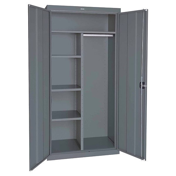 Combo Wardrobe Storage Cabinet, 72 in H, 46 in W, 24 in D, Recessed Pull, Keyed, Gray, 4 Shelves