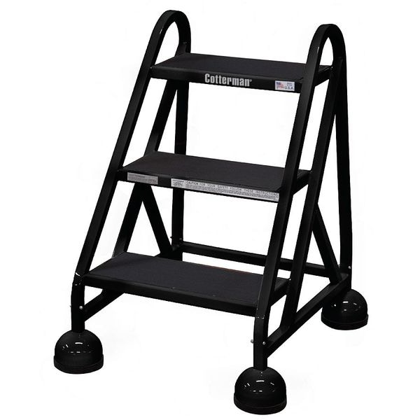 Rolling Platform, 3 Steps, 31 in Overall Height, Steel, Black