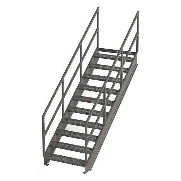 Stair Unit, 113 in Overall H, 10 Steps, Carbon Steel, 1,000 lb Load Capacity, Serrated Tread