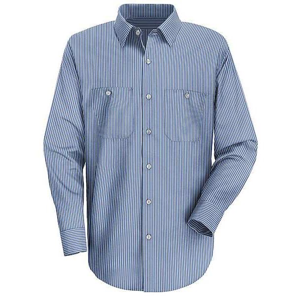 Men's Long Sleeve Shirt, 35% Cotton, 65% Polyester, Button, Yes Pocket(s), Blue, XL