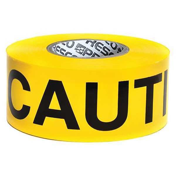 Barricade Tape, Caution, Yellow, 3 in Wide x 1,000 ft Length, Polyethylene, 4 mil