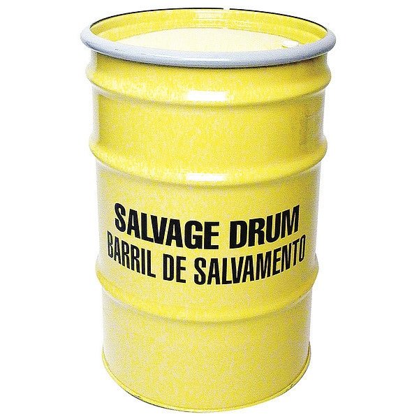 Open Head Salvage Drum, Steel, 30 gal, Lined, Yellow