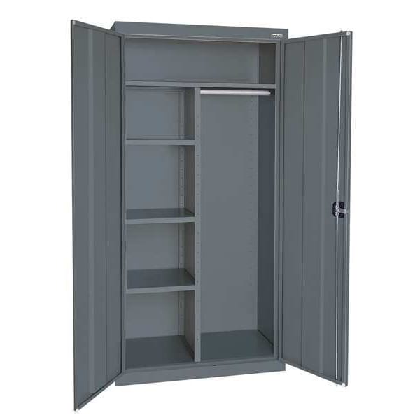 Combo Wardrobe Storage Cabinet, 72 in H, 36 in W, 24 in D, Recessed Pull, Keyed, Dark Gray