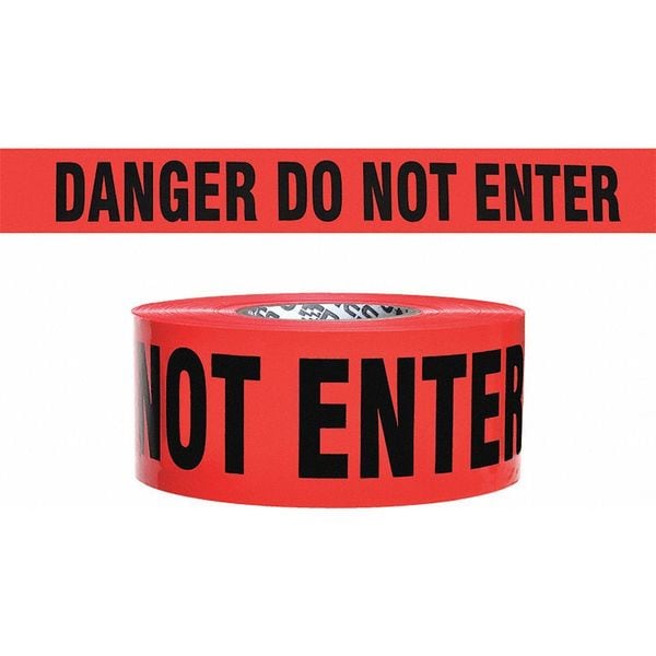Barricade Tape, Danger Do Not Enter, Red, 3 in Wide x 500 ft Length, Polyethylene, 4 mil