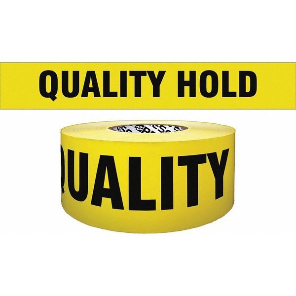 Barricade Tape, Quality Hold, Yellow, 3 in Wide x 1,000 ft Length, Polyethylene, 4 mil