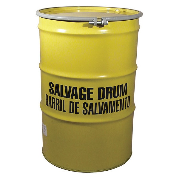 Open Head Salvage Drum, Steel, 85 gal, Lined, Yellow