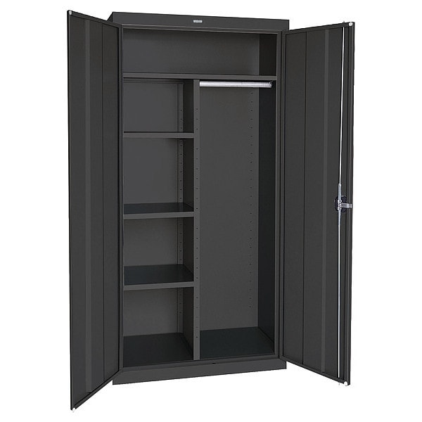 Combo Wardrobe Storage Cabinet, 72 in H, 46 in W, 24 in D, Recessed Pull, Keyed, Black, 4 Shelves