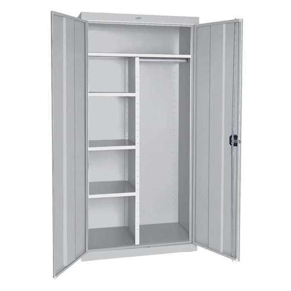 Combo Wardrobe Storage Cabinet, 72 in H, 36 in W, 18 in D, Recessed Pull, Keyed, Light Gray