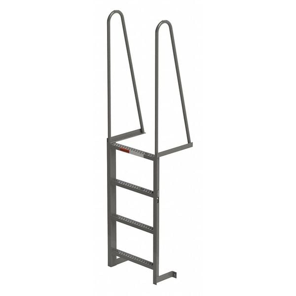 7 ft Overall H, Fixed Ladder, Steel, 4 Steps, Forward Exit, Gray Finish, 300 lb Load Capacity