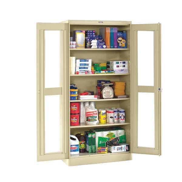 Shelving Storage Cabinet, 78 in H, 36 in W, Swing, Keyed, Sand, 5 Shelves, 0 Drawers