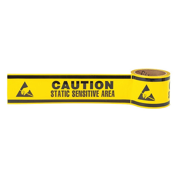 Floor Marking Tape, vinyl, Caution, Yellow, 3 in W., 4.9 mil Thickness