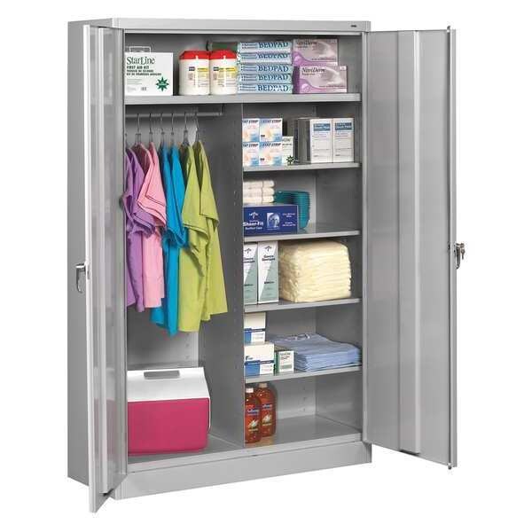 Combo Wardrobe Storage Cabinet, 78 in H, 48 in W, 24 in D, Swing, Keyed, Light Gray, 5 Shelves