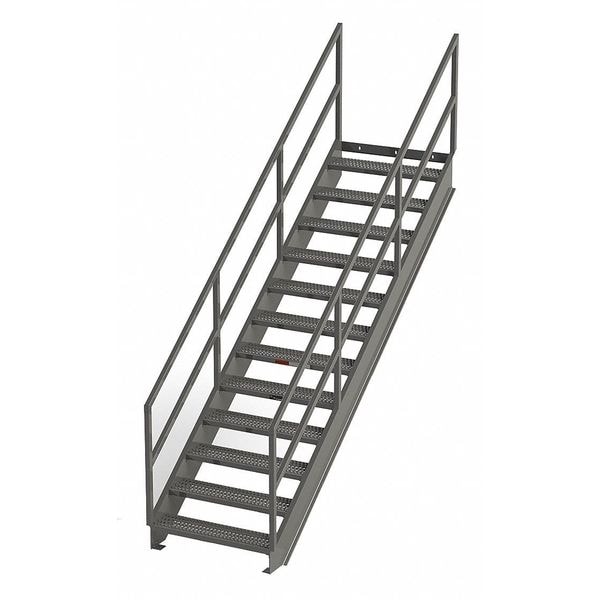 Stair Unit, 127 in Overall H, 12 Steps, Carbon Steel, 1,000 lb Load Capacity, Serrated Tread