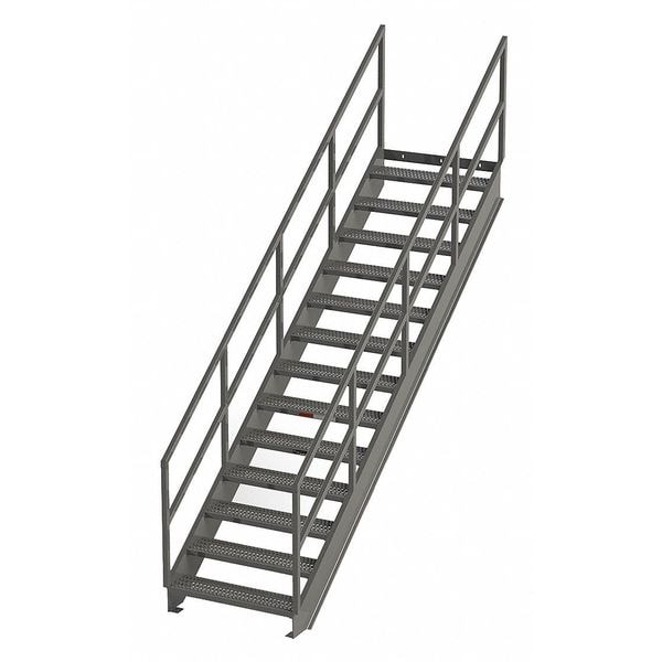 Stair Unit, 134 in Overall H, 13 Steps, Carbon Steel, 1,000 lb Load Capacity, Serrated Tread