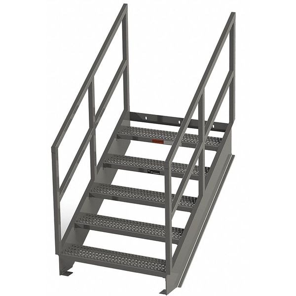 Stair Unit, 78 in Overall H, 5 Steps, Carbon Steel, 1,000 lb Load Capacity, Serrated Tread