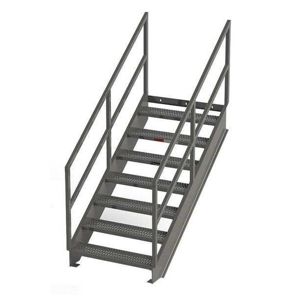 Stair Unit, 92 in Overall H, 7 Steps, Carbon Steel, 1,000 lb Load Capacity, Serrated Tread
